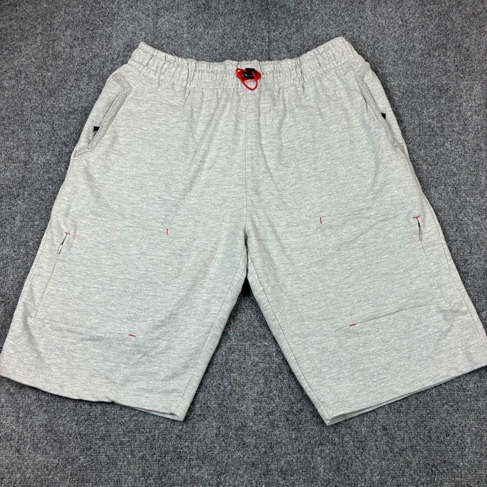 Jordan Mens Size XL Gray Fleece Athletic Gym Shorts Heather Gray Red Toggle